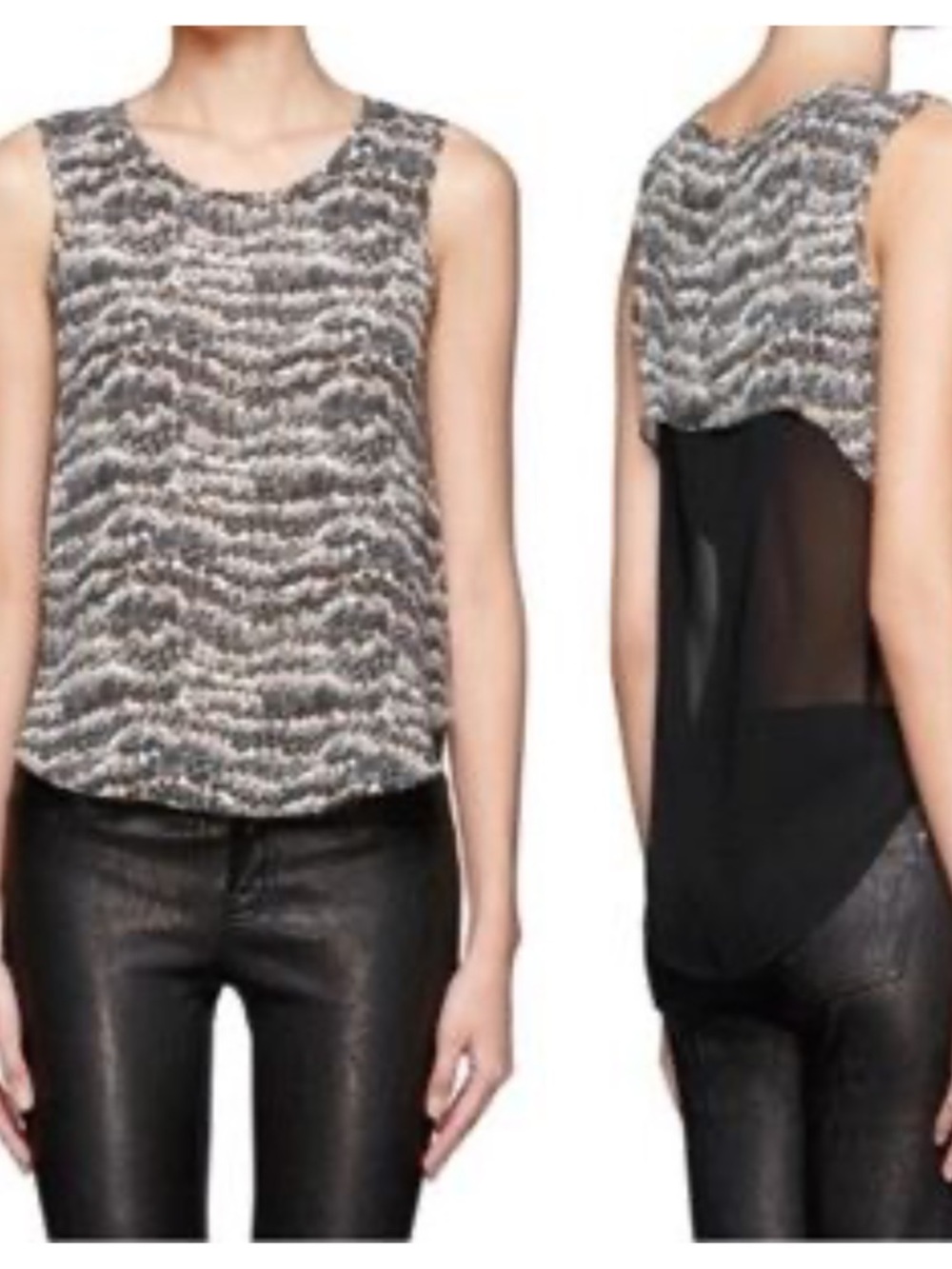 rag & bone Silk Double Layer Tank Top In Black White And Tan Size XS